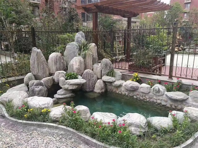 烟台庭院假山鱼池制作视频